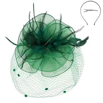Anbfashion-Green Kentucky Derby Flower Feathers Veiled Fascinator