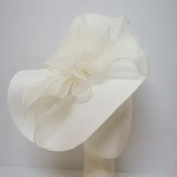 KaKyCo-White Large Poly Fascinator Large Sinamay Flower on Headband