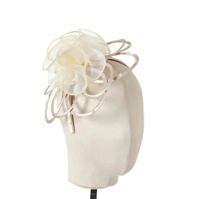 Peach Accessories-Beige Organza Look Flower Fascinator
